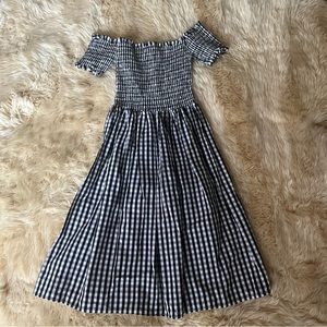 STUDIO PASHA Gingham Checkered Print Off The Shoulder Shirred Rouched Sundress